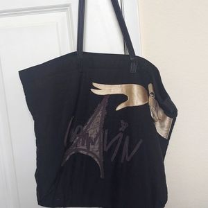 LANVIN BLACK SILK PARIS EIFFEL TOWER TOTE